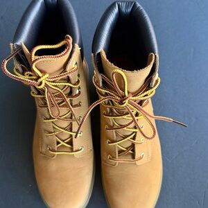 Timberland Tan Ankle Boots with Yellow and Red Laces
